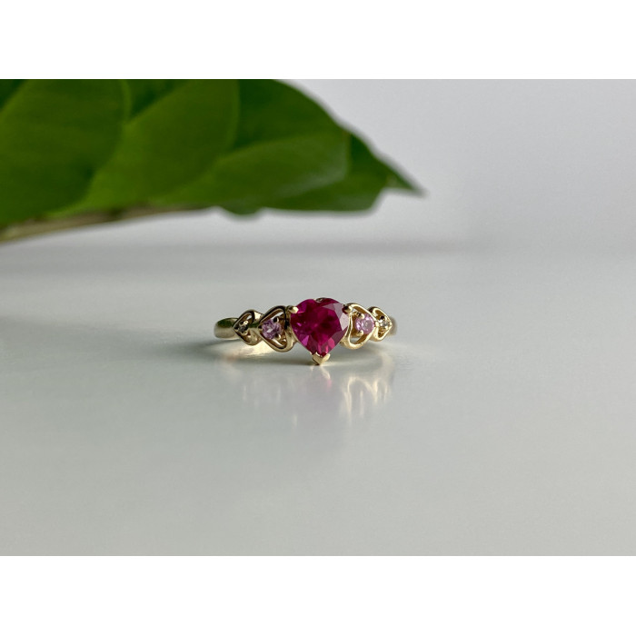 Sky Jewelry Золотое кольцо с камнями шпинель  Сердца