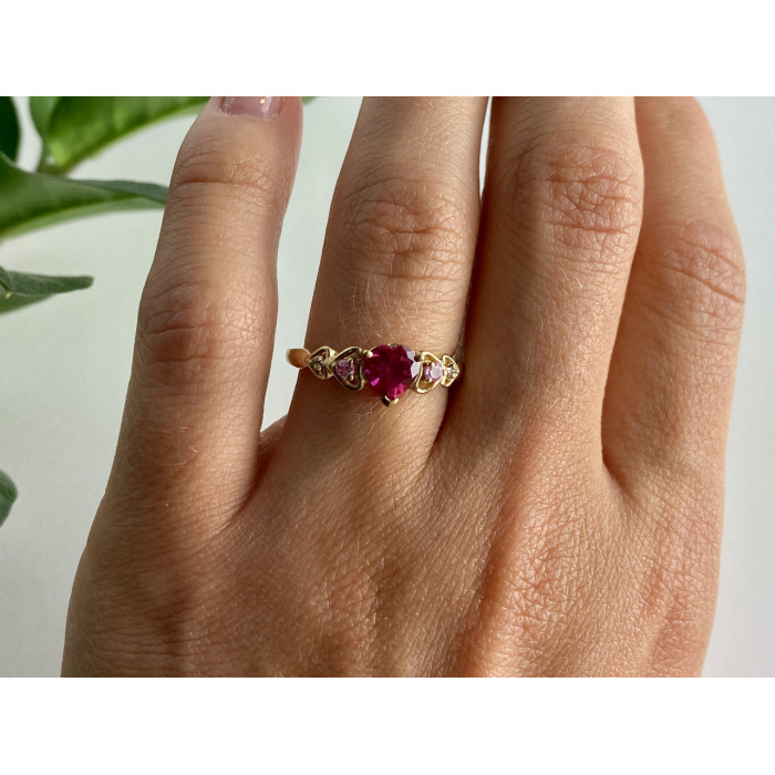 Sky Jewelry Золотое кольцо с камнями шпинель  Сердца