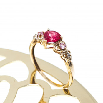 Sky Jewelry Золотое кольцо с камнями шпинель  Сердца