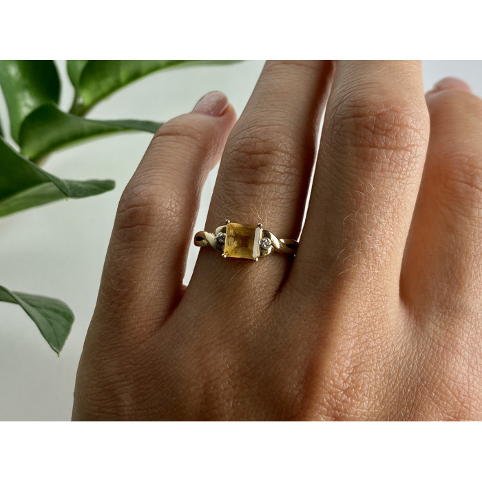 Sky Jewelry Золотое кольцо с желтым турмалином и бриллиантами