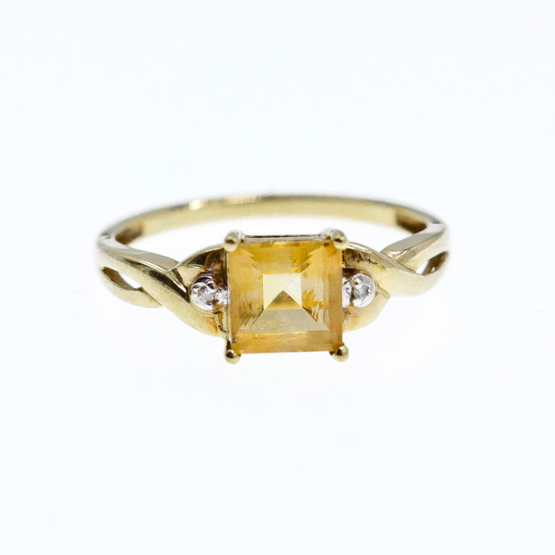 Sky Jewelry Золотое кольцо с желтым турмалином и бриллиантами