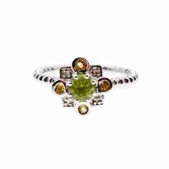 Sky Jewelry Серебряное кольцо с хризолитом цитрином и белым сапфиром