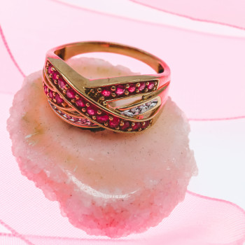 Sky Jewelry Золотое кольцо с рубинами и сапфирами   Обаяние