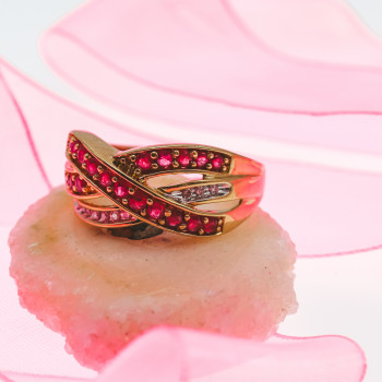 Sky Jewelry Золотое кольцо с рубинами и сапфирами   Обаяние