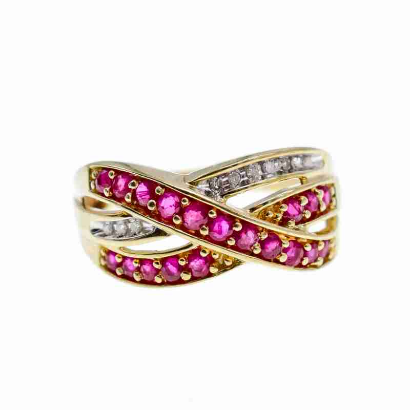 Sky Jewelry Золотое кольцо с рубинами и сапфирами   Обаяние