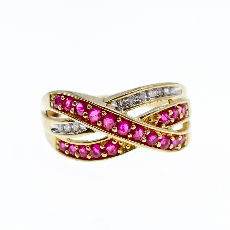 Sky Jewelry Золотое кольцо с рубинами и сапфирами   Обаяние