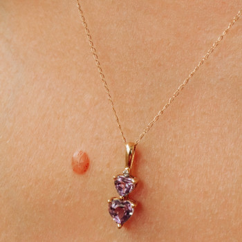 Sky Jewelry Золотая цепочка с кулоном аметист и бриллиант  Сердца