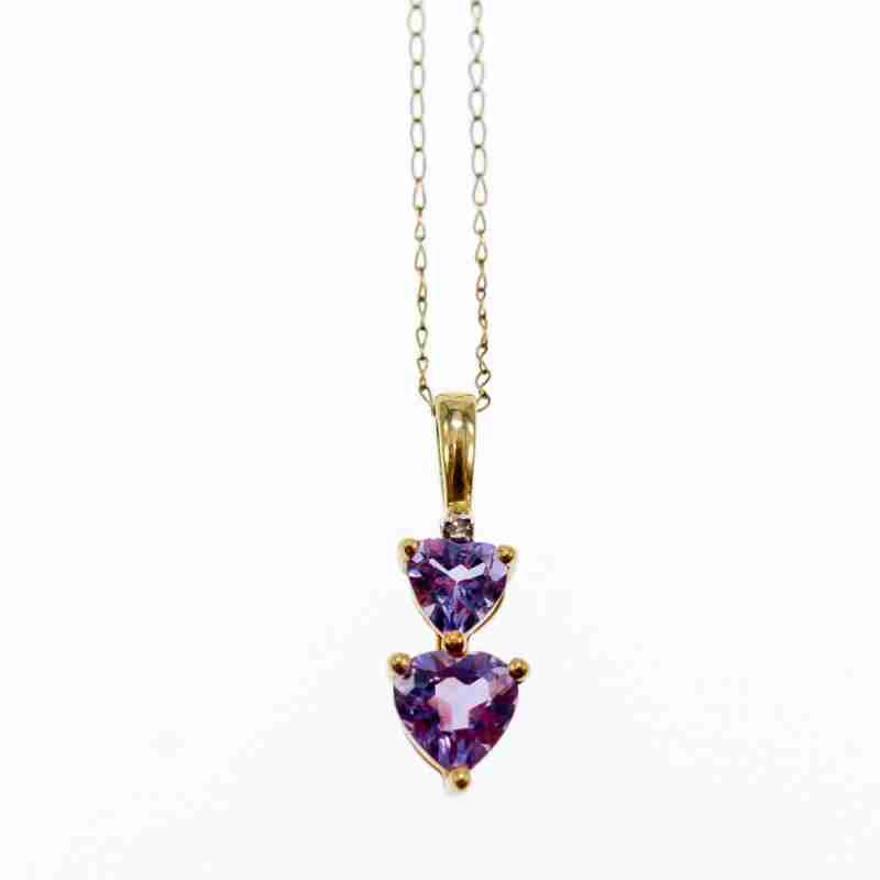 Sky Jewelry Золотая цепочка с кулоном аметист и бриллиант  Сердца