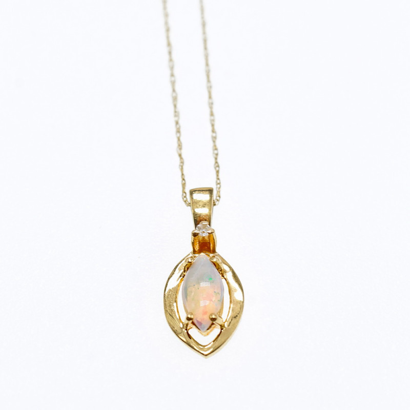 Sky Jewelry Золотая цепочка с кулоном опал и бриллиант  Сладость