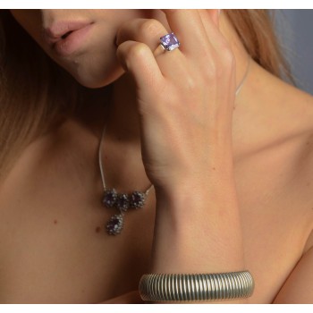 Sky Jewelry Серебряное кольцо с фиолетовым фианитом