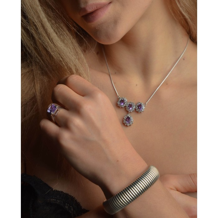 Sky Jewelry Серебряное кольцо с фиолетовым фианитом