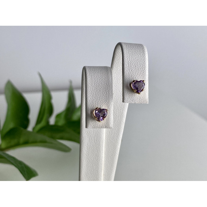 Sky Jewelry Золотые серьги-гвоздики с камнем танзанит  Сердце