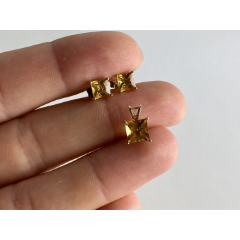 Sky Jewelry Золотые серьги-гвоздики и кулон с гелиодором   Желание