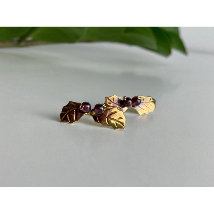 Sky Jewelry Серебряные серьги в позолоте  с агатом  Листва