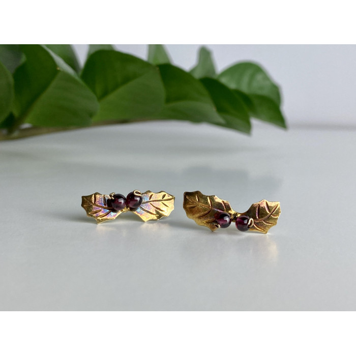 Sky Jewelry Серебряные серьги в позолоте  с агатом  Листва