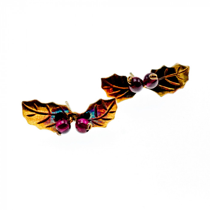 Sky Jewelry Серебряные серьги в позолоте  с агатом  Листва