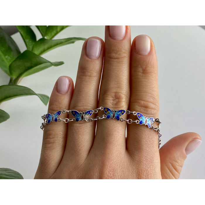 Sky Jewelry Серебряный браслет с эмалью Бабочки