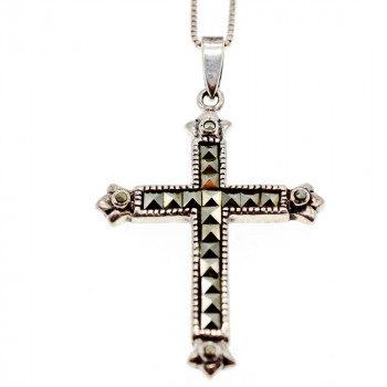 Sky Jewelry Серебряная цепочка с крестиком камни морион