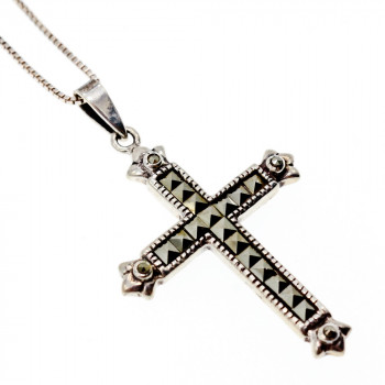 Sky Jewelry Серебряная цепочка с крестиком камни морион