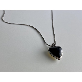 Sky Jewelry Серебряное цепочка с кулоном камни нефрит и перламутр  Сердце