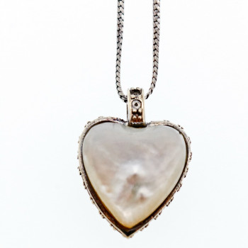 Sky Jewelry Серебряное цепочка с кулоном камни нефрит и перламутр  Сердце