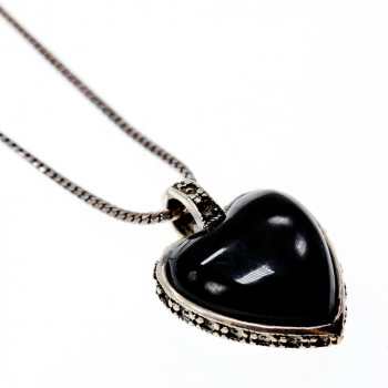 Sky Jewelry Серебряное цепочка с кулоном камни нефрит и перламутр  Сердце