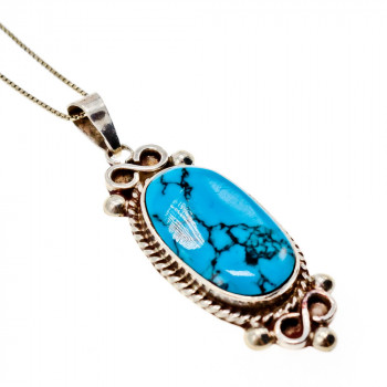 Sky Jewelry Серебряная цепочка с кулоном голубой агат Винтаж