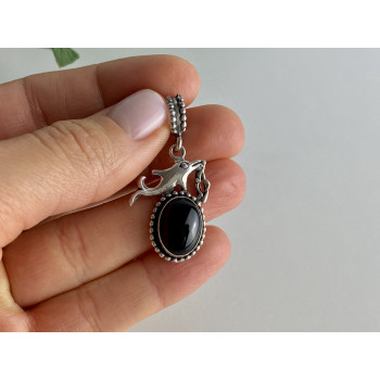 Sky Jewelry Серебряный кулон с ониксом  Дельфин