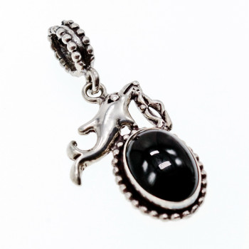 Sky Jewelry Серебряный кулон с ониксом  Дельфин