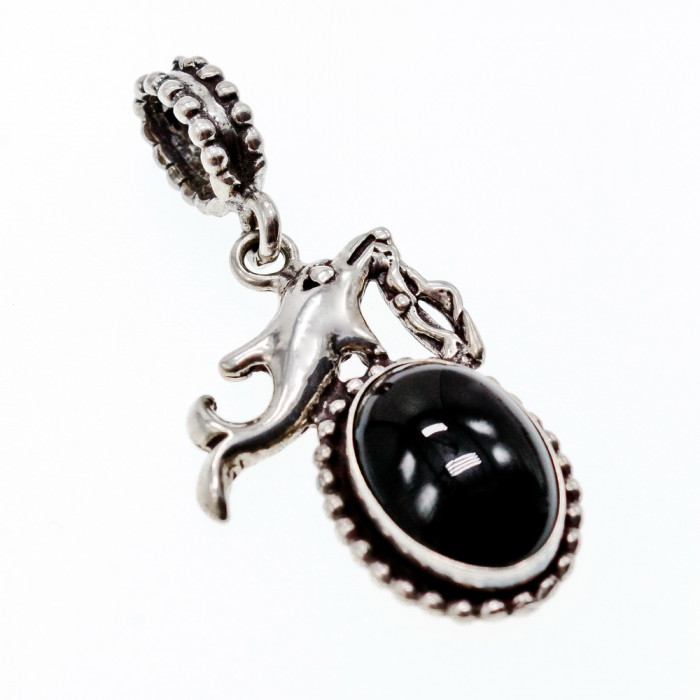 Sky Jewelry Серебряный кулон с ониксом  Дельфин
