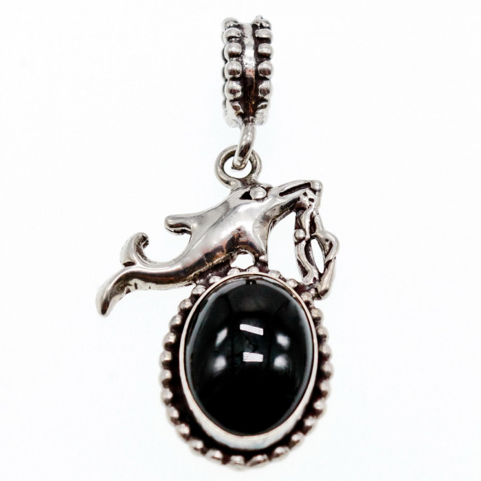 Sky Jewelry Серебряный кулон с ониксом  Дельфин