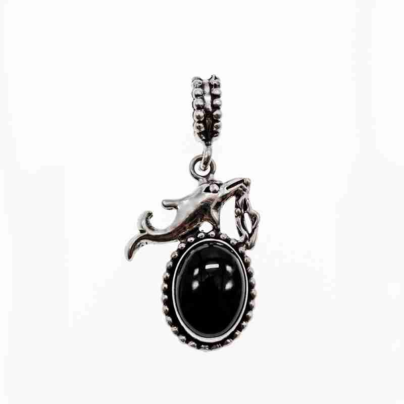 Sky Jewelry Серебряный кулон с ониксом  Дельфин