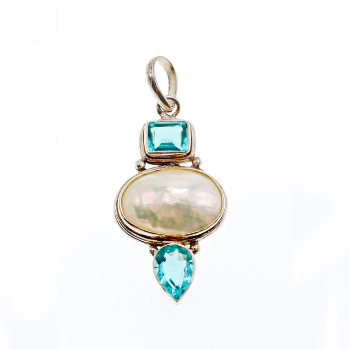 Sky Jewelry Серебряный кулон с перламутром и топазом  Экстравагантность