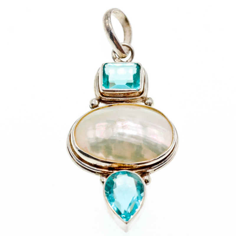 Sky Jewelry Серебряный кулон с перламутром и топазом  Экстравагантность