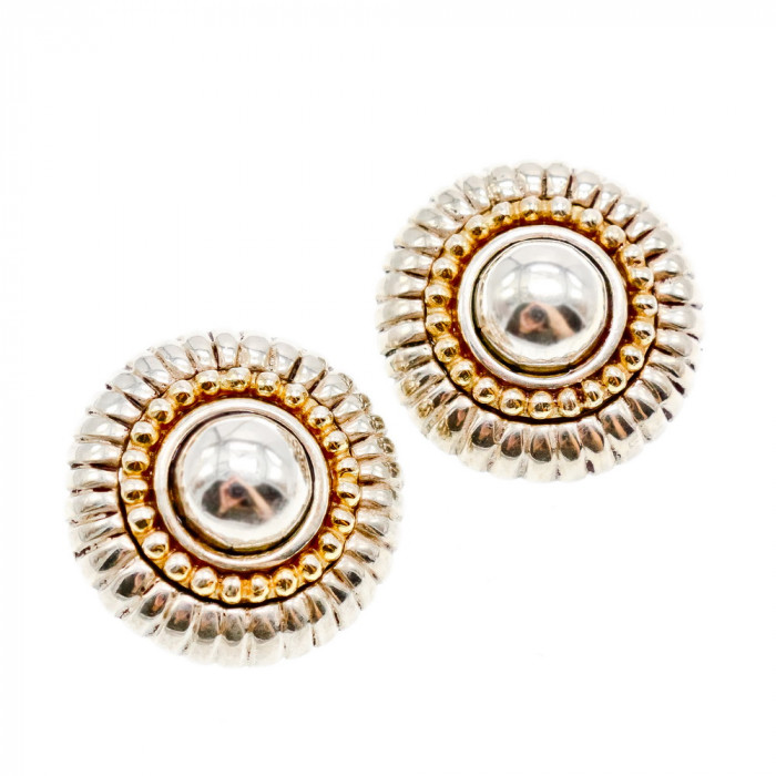 Sky Jewelry Серебряные серьги клипсы  со вставками из позолоты  Италия