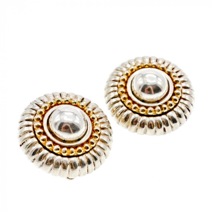 Sky Jewelry Серебряные серьги клипсы  со вставками из позолоты  Италия