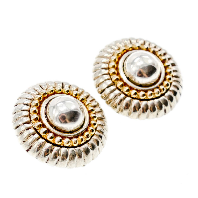 Sky Jewelry Серебряные серьги клипсы  со вставками из позолоты  Италия