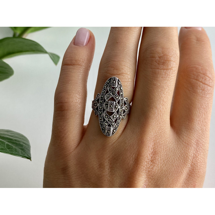 Sky Jewelry Серебряное кольцо с камнями морион  Невесомость