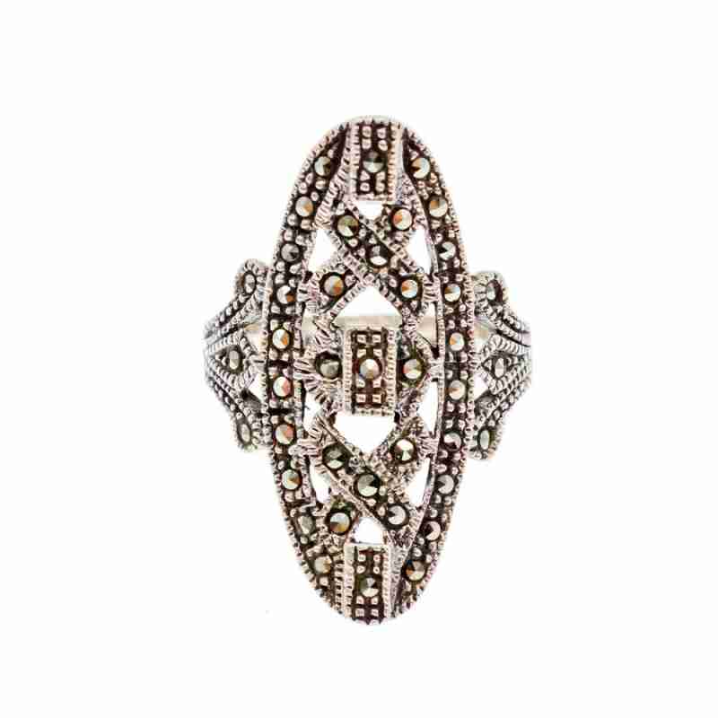 Sky Jewelry Серебряное кольцо с камнями морион  Невесомость