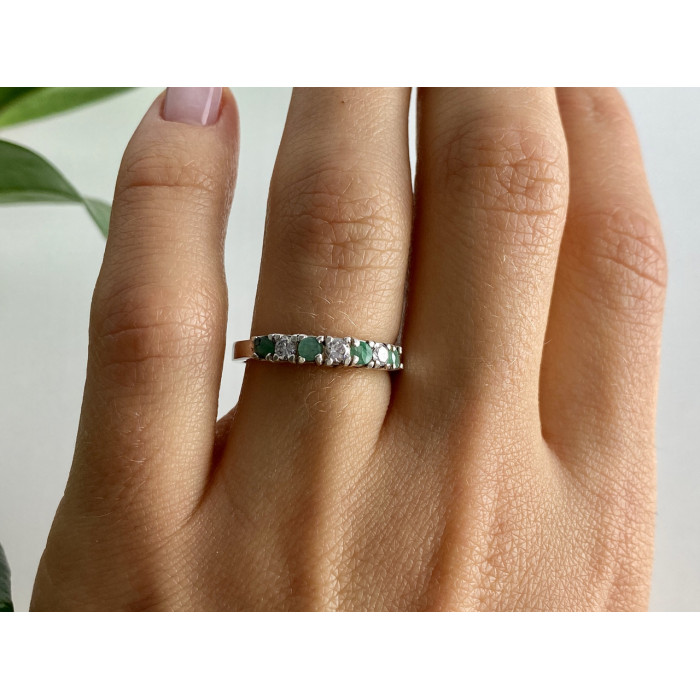 Sky Jewelry Серебряное кольцо с изумрудом и фианитами  2