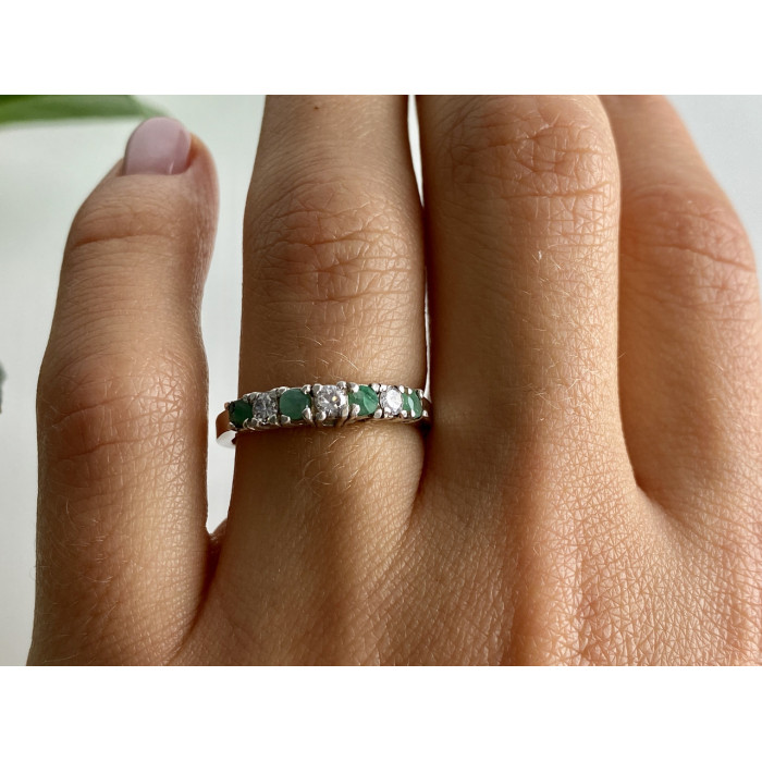 Sky Jewelry Серебряное кольцо с изумрудом и фианитами  2