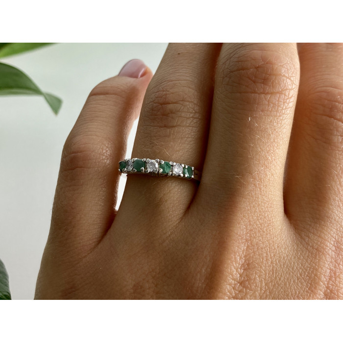 Sky Jewelry Серебряное кольцо с изумрудом и фианитами  2