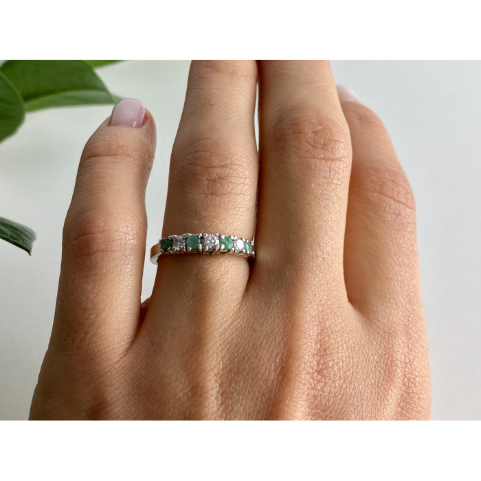 Sky Jewelry Серебряное кольцо с изумрудом и фианитами  2