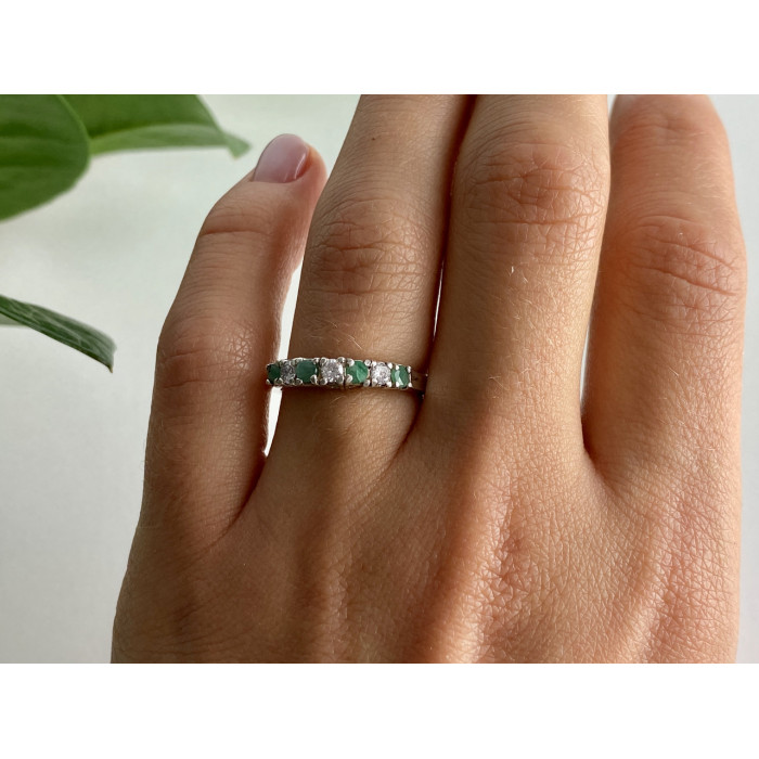 Sky Jewelry Серебряное кольцо с изумрудом и фианитами  2