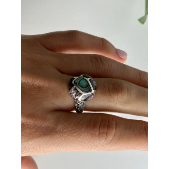 Sky Jewelry Серебряное кольцо с камнями галиотис и морион