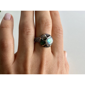 Sky Jewelry Серебряное кольцо с камнями галиотис и морион