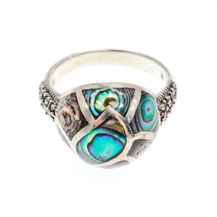 Sky Jewelry Серебряное кольцо с камнями галиотис и морион