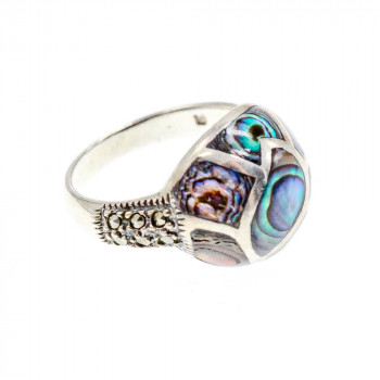 Sky Jewelry Серебряное кольцо с камнями галиотис и морион