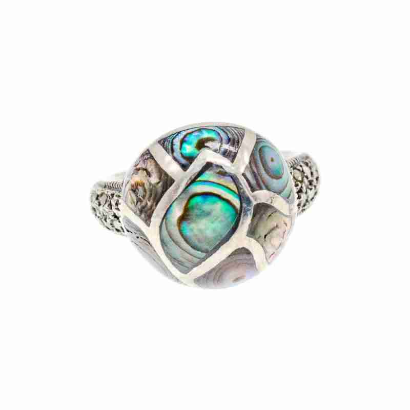 Sky Jewelry Серебряное кольцо с камнями галиотис и морион