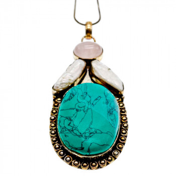 Sky Jewelry Серебряная цепочка с камнями прессованная Бирюза розовый Кварц и Барокко Жемчуг